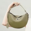 Genuine Leather Woven Crescent Shoulder Bag