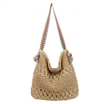 Boho Woven Straw Beach Tote Bag