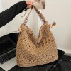 Boho Woven Straw Beach Tote Bag