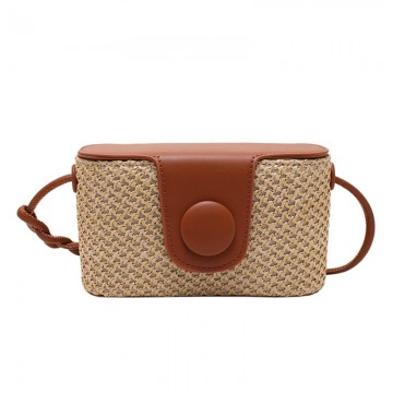 Faux Leather Straw Box Bag
