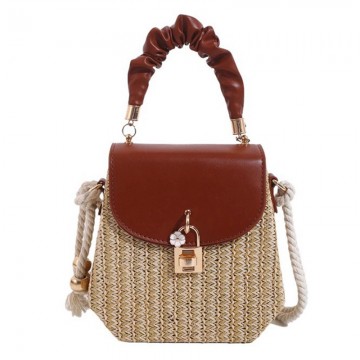 PU Leather Flap Straw Bag
