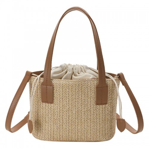 Straw Drawstring Bucket Bag