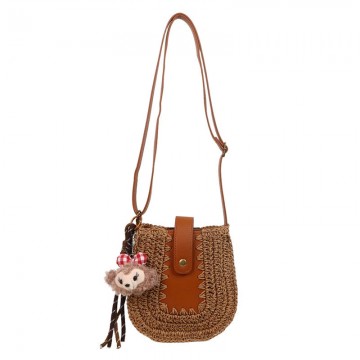 Two-Tone Woven Straw Shoulder & Crossbody Bag