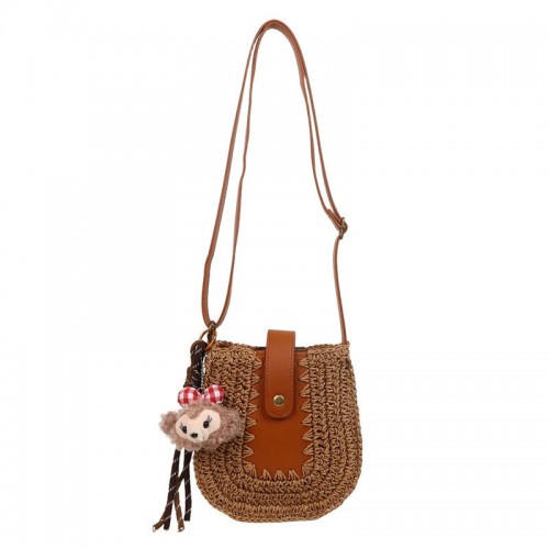 Two-Tone Woven Straw Shoulder & Crossbody Bag